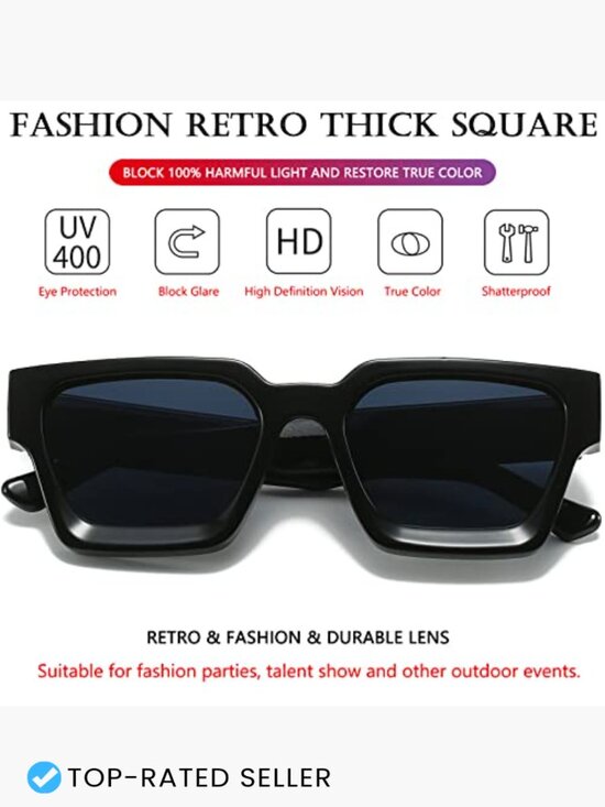Square Thick Frame Chunky Retro Vintage Sunglasses Non Polarized UV Protection
